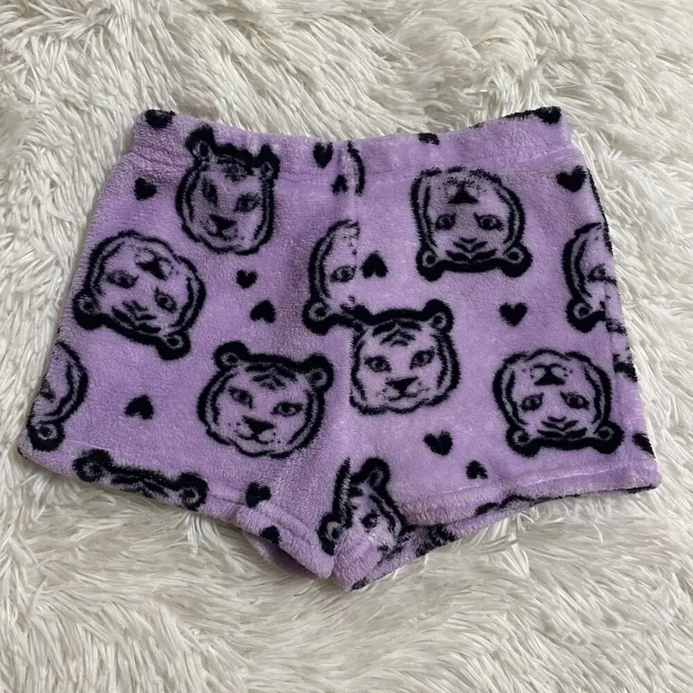 WONDER NATION • Purple + Black Tiger Print Fleece PJ’s Pajama Shorts